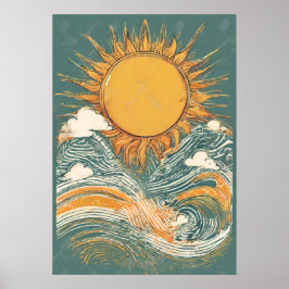 Sonnenschein über Sonnenhimmel Illustration Wand K Poster