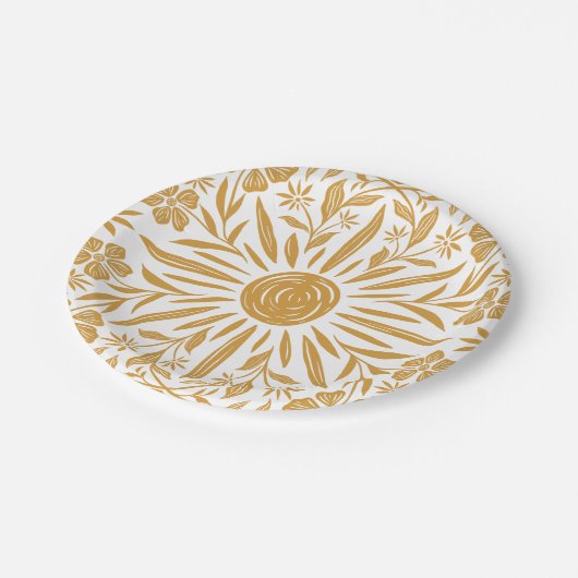 Sonnenschein- und Blumenpapierplatte Pappteller (Schrägansicht)