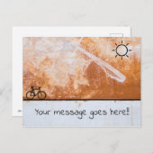 Sonnenschein und Fahrraddesign auf Orangengewebe Postkarte (Vorne/Hinten)