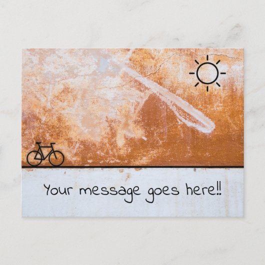 Sonnenschein und Fahrraddesign auf Orangengewebe Postkarte (Vorderseite)