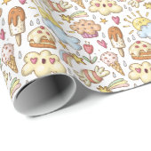Sonnenschein und Feiern Leckereien Muster Geschenkpapier (Rolleneckpunkt)