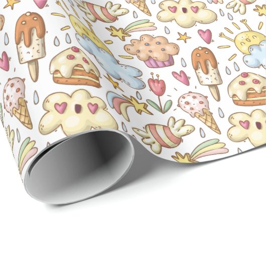 Sonnenschein und Feiern Leckereien Muster Geschenkpapier (Rolleneckpunkt)