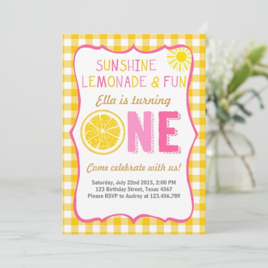Sonnenschein und Lemonade zum Geburtstag Einladung (Stehend Vorderseite)
