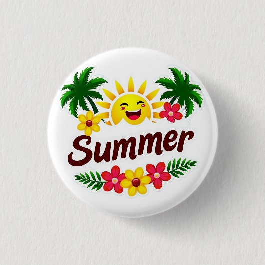 Sonnenschein und Palmen Rund Abzeichen Button (Vorderseite)