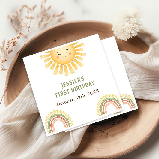 Sonnenschein- und Regenbogen-Geburtstagsfeier Serviette