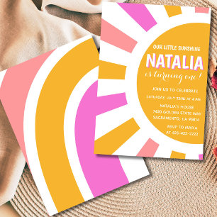 Sonnenschein und Regenbogen Mädchen zum ersten Geb Einladung