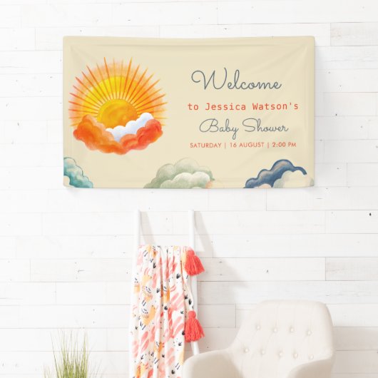 Sonnenschein und Wolken Gelb Graue Retro Baby Dusc Banner (Insitu)