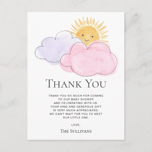 Sonnenschein und Wolken Mädchendusche Danke Postkarte (Vorderseite)