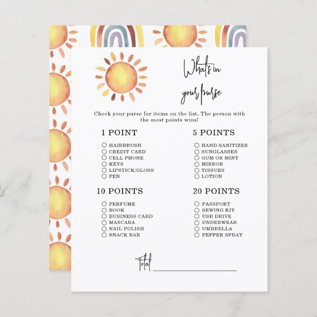 Sonnenschein Was in Ihrer Handtasche Babydusche (Vorne/Hinten)