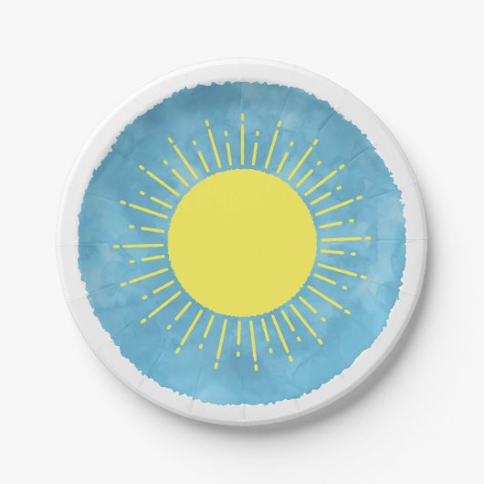 Sonnenschein Wasserfarbe Babydusche im Hintergrund Pappteller (Vorderseite)