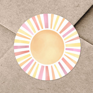Sonnenschein Wasserfarbe Rosa Sonne Runder Aufkleber