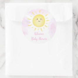 Sonnenschein Wolken Pink Girl Baby Dusche Runder Aufkleber