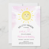 Sonnenschein Wolken Pink Girl Erstgeburt Einladung (Vorderseite)