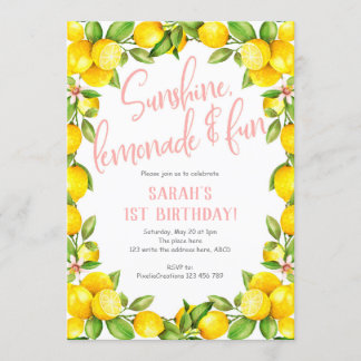 Sonnenscheinlemonade, Lemon 1. Geburtstagseinladun Einladung