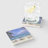 Sonnenschirme am Strand, St. Maarten, Karibik Steinuntersetzer (Seitenansicht)