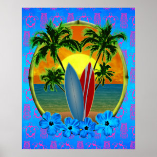Sonnenschirme und Surfbretter Poster