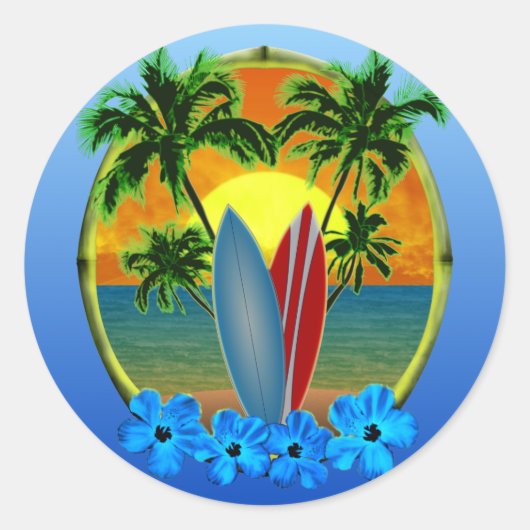 Sonnenschirme und Surfbretter Runder Aufkleber (Vorderseite)