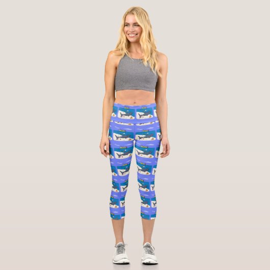 Sonnenschlafhai und Fischerei Cartoon Capri Leggings (Vorderseite)