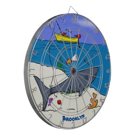 Sonnenschlafhai und Fischerei Cartoon Dartscheibe (Vorderseite Links)