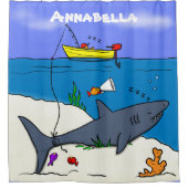 Sonnenschlafhai und Fischerei Cartoon Duschvorhang (Vorderseite)