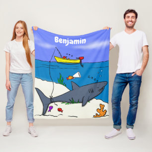 Sonnenschlafhai und Fischerei Cartoon Fleecedecke
