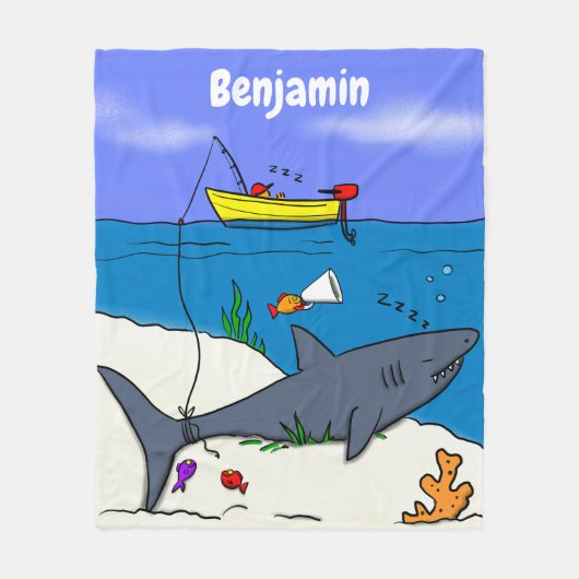 Sonnenschlafhai und Fischerei Cartoon Fleecedecke (Vorderseite)