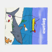 Sonnenschlafhai und Fischerei Cartoon Fleecedecke (Vorderseite (Horizontal))