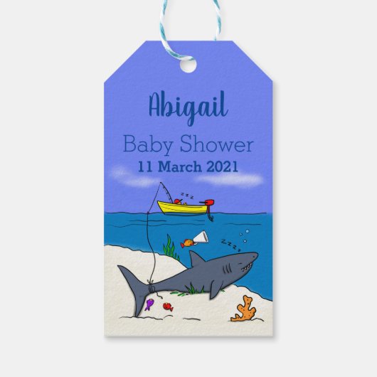 Sonnenschlafhai und Fischerei Cartoon Geschenkanhänger (Rückseite)