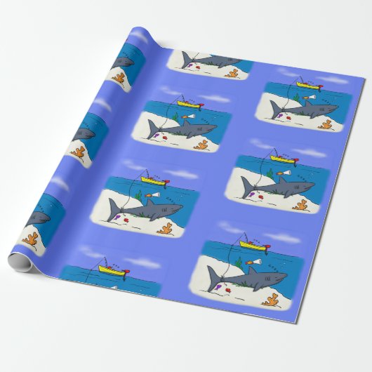 Sonnenschlafhai und Fischerei Cartoon Geschenkpapier (Ungerollt)