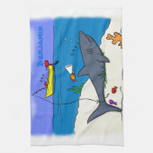 Sonnenschlafhai und Fischerei Cartoon Geschirrtuch (Vertikal)