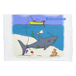 Sonnenschlafhai und Fischerei Cartoon Kissenbezug