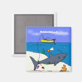 Sonnenschlafhai und Fischerei Cartoon Magnet (Vorderseite/Rückseite)