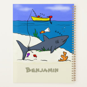 Sonnenschlafhai und Fischerei Cartoon Planer