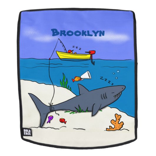 Sonnenschlafhai und Fischerei Cartoon Rucksack (Abnehmbare Front)