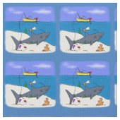 Sonnenschlafhai und Fischerei Cartoon Stoff (Nahaufnahme)