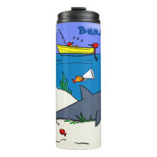 Sonnenschlafhai und Fischerei Cartoon Thermosbecher