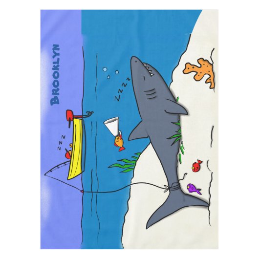 Sonnenschlafhai und Fischerei Cartoon Tischdecke (Vorderseite)