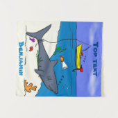 Sonnenschlafhai und Fischerei Cartoon Wandteppich (Vorderseite (Horizontal))