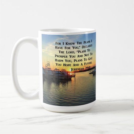 SONNENSCHLAG ÜBER DEM SEE JEREMIAH 29:11 SKRIPTURE KAFFEETASSE (Links)