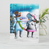 Sonnenschneemänner und Schneemünder Einladung (Stehend Vorderseite)