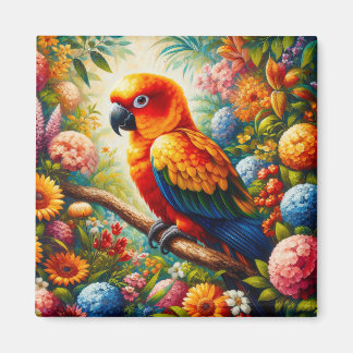 Sonnenschutzpapagei mit bunten Blume Magnet