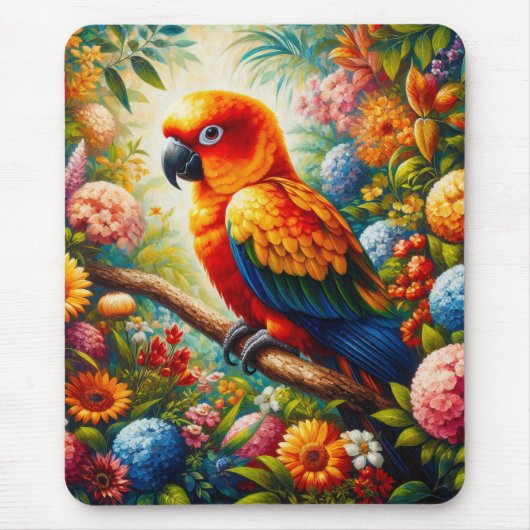 Sonnenschutzpapagei mit bunten Blume Mousepad (Vorne)