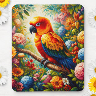 Sonnenschutzpapagei mit bunten Blume Mousepad