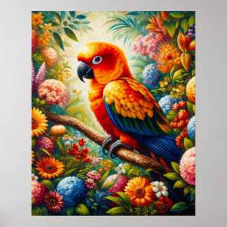 Sonnenschutzpapagei mit bunten Blume Poster
