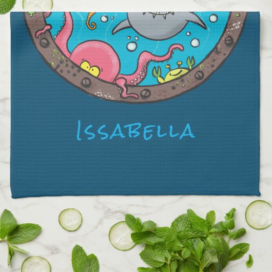 Sonnenseebewohner unter Wasser Cartoon 2 Geschirrtuch (Gefaltet)