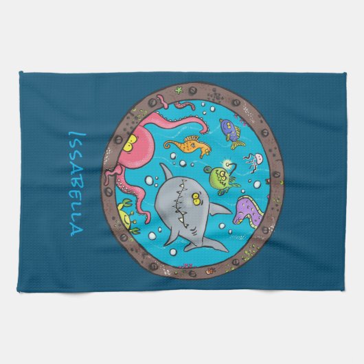 Sonnenseebewohner unter Wasser Cartoon 2 Geschirrtuch (Horizontal)