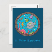 Sonnenseebewohner unter Wasser Cartoon 2 Postkarte (Vorne/Hinten)