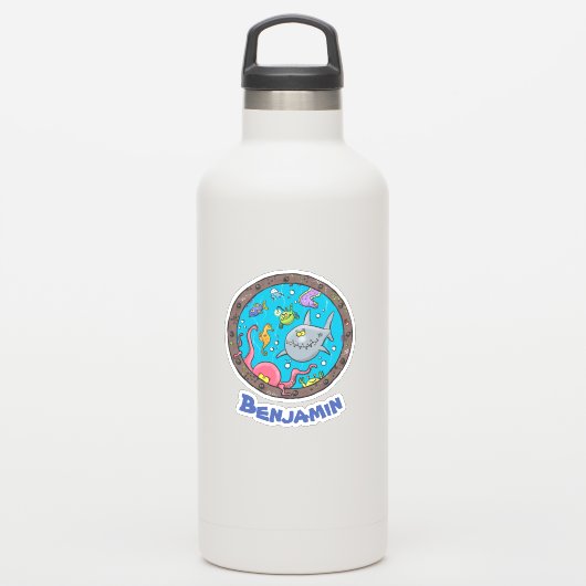 Sonnenseebewohner unter Wasser Cartoon Aufkleber (Wassserflasche)