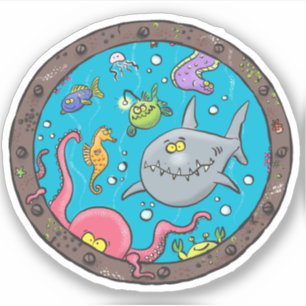 Sonnenseebewohner unter Wasser Cartoon Aufkleber