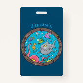 Sonnenseebewohner unter Wasser zeichnend Cartoon Ausweis (Rückseite)